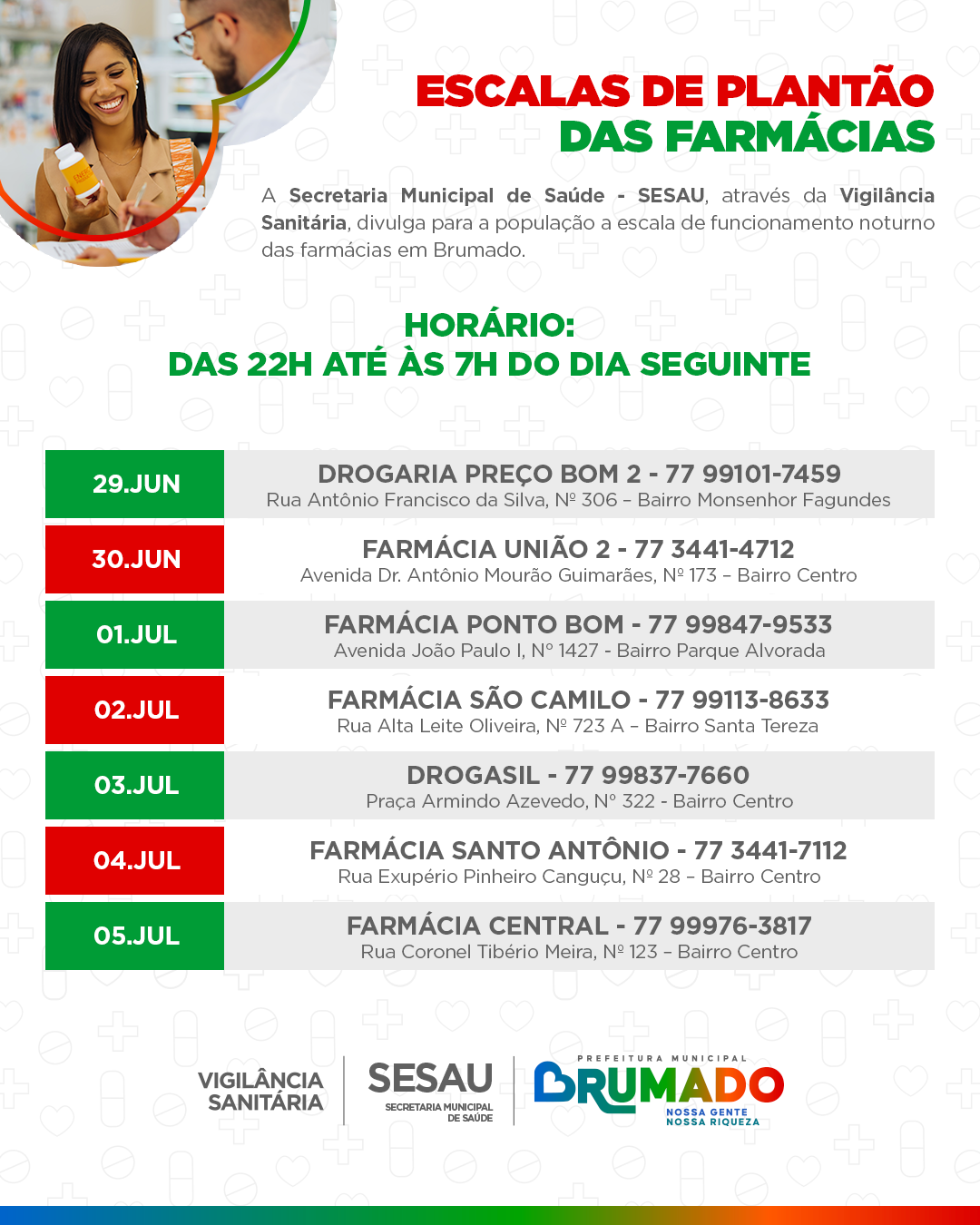 Brumado divulga escala de farmácias de plantão noturno para o mês de julho