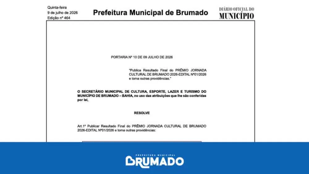 Prefeitura de Brumado divulga resultado final do Prêmio Jornada Cultural de Brumado 2026