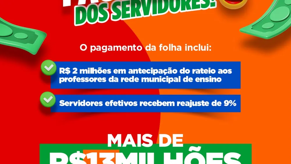 Pagamento dos servidores vai injetar mais de R$ 13 milhões na economia de Brumado