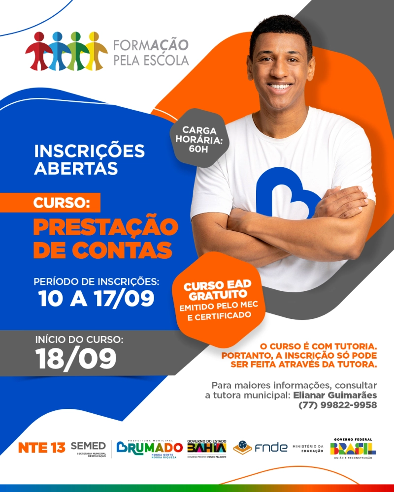 Prefeitura de Brumado abre inscrições para curso de Prestação de Contas do programa Formação pela Escola