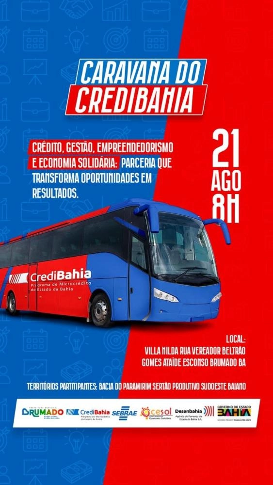 Caravana do CrediBahia chega a Brumado nesta quinta-feira (21) com foco em crédito, gestão e empreendedorismo
