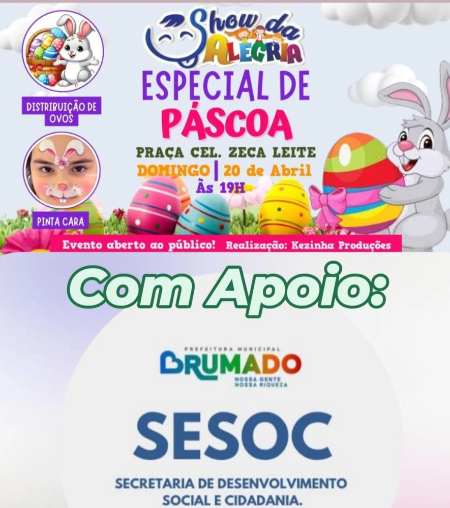 Especial de Páscoa: Show da Alegria neste domingo na Praça Coronel Zeca Leite