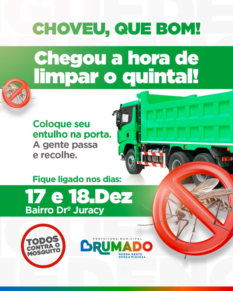Prefeitura de Brumado realizará recolhimento de entulhos no bairro Dr. Juracy nesta quarta (17) e quinta-feira (18)