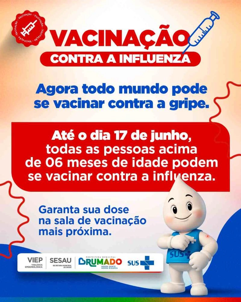 Vacinação contra a gripe está liberada para toda a população acima de 6 meses em Brumado