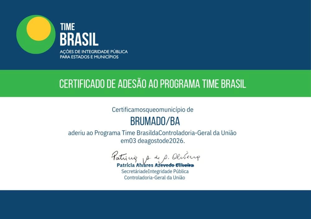 Brumado adere ao Programa Time Brasil da CGU e avança no fortalecimento da transparência, integridade e controle público
