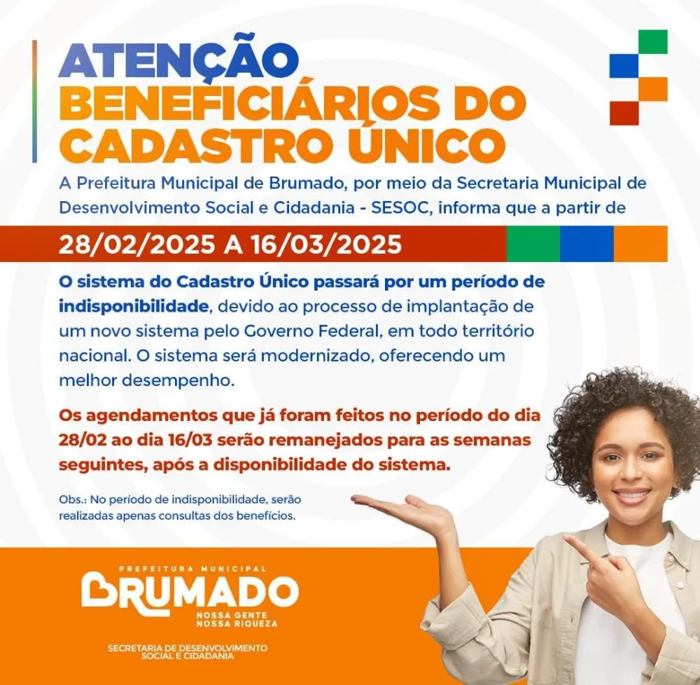 Secretaria de Desenvolvimento Social e Cidadania emite comunicado para beneficiários do CadÚnico
