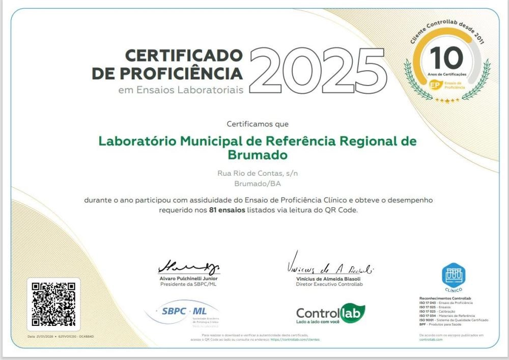 LACEN de Brumado recebe Certificado de Proficiência 2025 e se destaca pela qualidade nos exames
