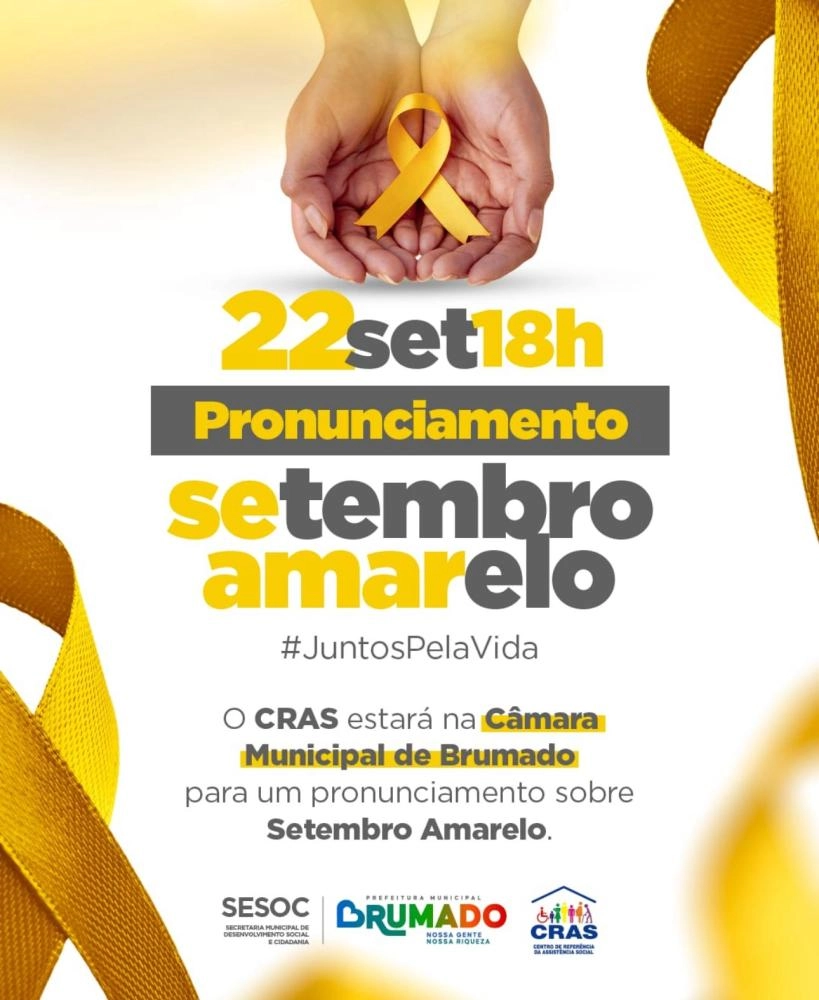 Câmara de Vereadores de Brumado receberá pronunciamento sobre o Setembro Amarelo neste dia 22
