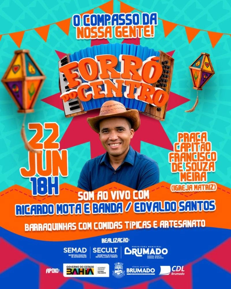 Hoje tem Forró no Centro com show ao vivo e comidas típicas na praça da Matriz
